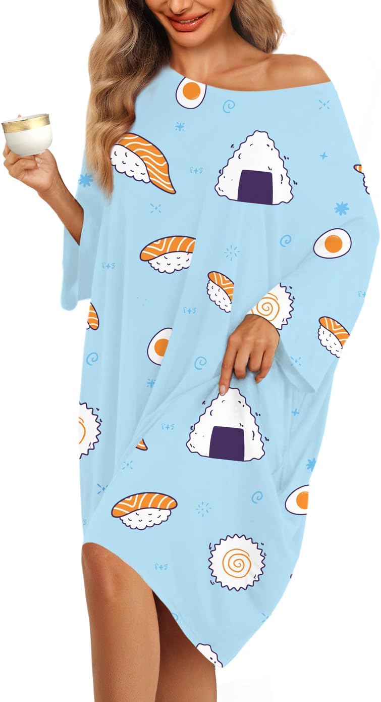 KFUBUO Plus Size Nightgowns for Women Oversized Sleep Tshirts Dress Short Sleeves Sleepwear With Pocket Fit S-5XL-18