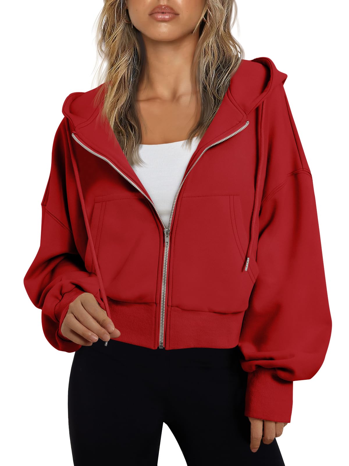 Trendy Queen Hoodies for Women Full Zip Up Cropped Sweatshirts Jackets Casual Comfy Gym Tops Fall Outfits Winter Clothes 2026-50