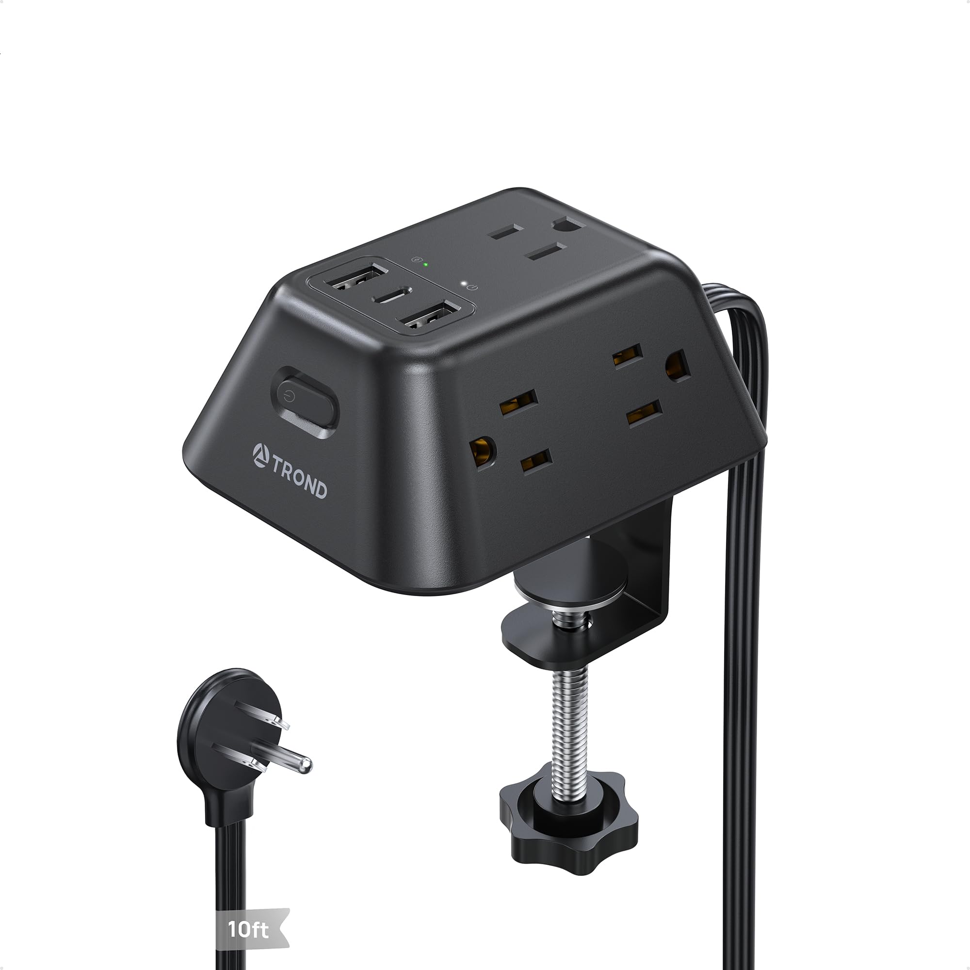 Desk Clamp Power Strip, Surge Protector with 5 AC Outlets and 3 USB Ports, Desk Mount Charging Station, Fit 1.97in Tabletop Edge Thick, 6FT Extension Cord, for Home Office Gaming Accessories, Black