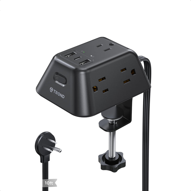 Desk Clamp Power Strip, Surge Protector with 5 AC Outlets and 3 USB Ports, Desk Mount Charging Station, Fit 1.97in Tabletop Edge Thick, 6FT Extension Cord, for Home Office Gaming Accessories, Black
