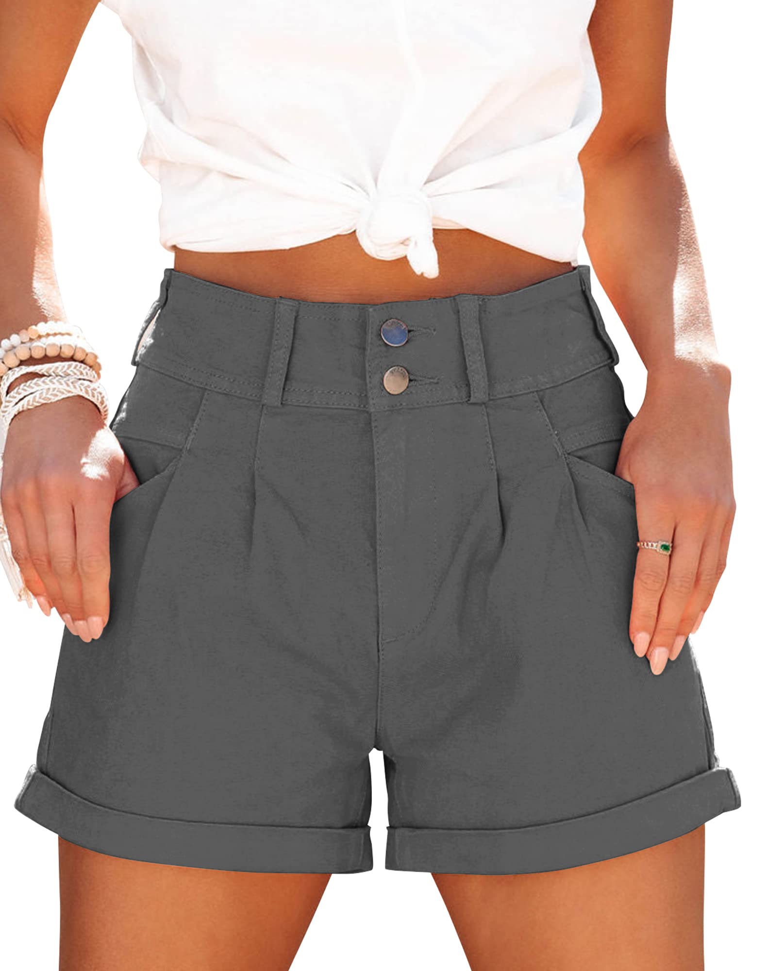 Womens Relaxed Fit Casual High Waist Pocketed Denim Shorts