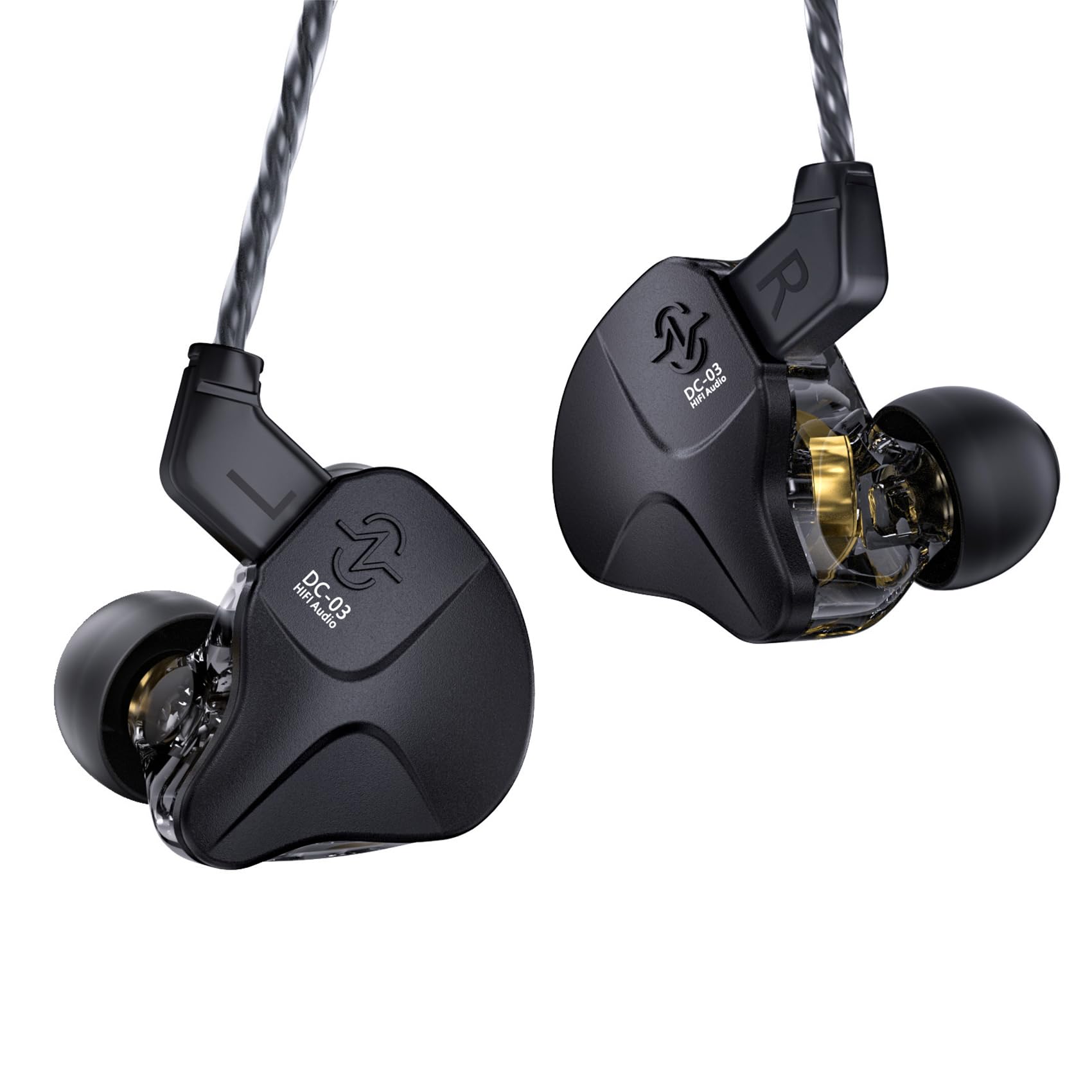 CCZ DC03 IEMs for Gaming with Mic, 1DD HiFi Headphones in Ear Monitors for Singers Musician, Deep Bass Sound Noise Cancelling Wired Gaming Earbuds, IEM Earphones with Detachable Cable(Black, with Mic)