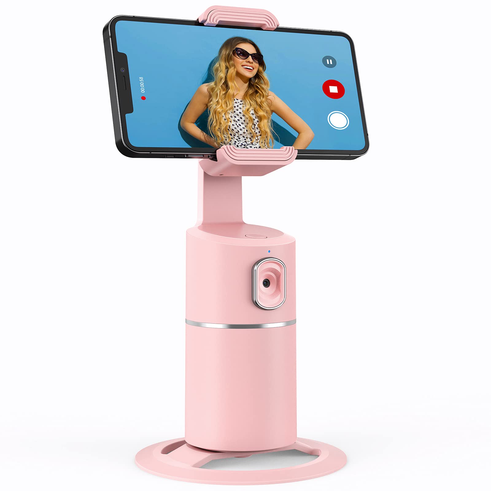 Auto Face Tracking Phone Holder, No App Required, 360° Rotation Face Body Phone Tracking Tripod Smart Shooting Camera Mount for Live Vlog Streaming Video, Rechargeable Battery-Black