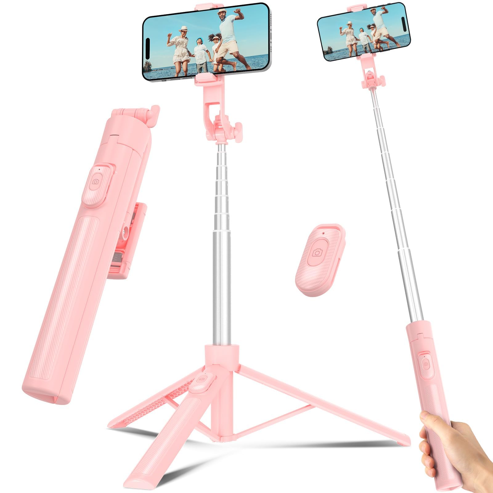 Selfie Stick Travel Tripod for Cell Phone with Remote Control and Phone Holder, Extendable Selfie Stick for iPhone, iPhone Tripod for Video Recording, 72 Inch, Black