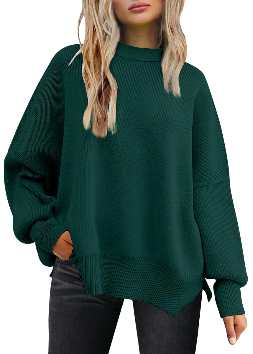 LILLUSORY Women's Oversized Batwing Sweaters 2025 Fall Outfits Trendy Crewneck Knit Side Slit Fashion Pullover Tops-70