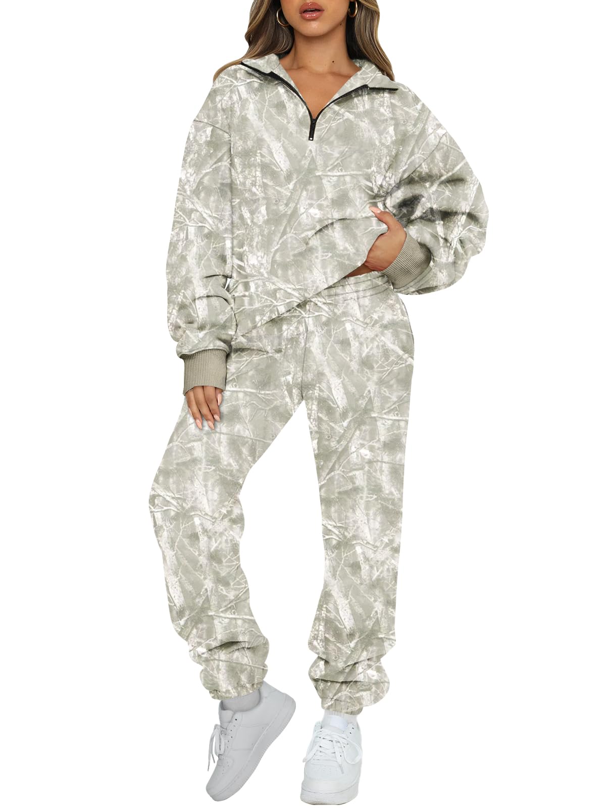 AUTOMET Women's Sweatsuits 2 Piece Outfits Lounge Sets Long Sleeve Half Zip Pullover and Baggy Sweatpants with Pockets