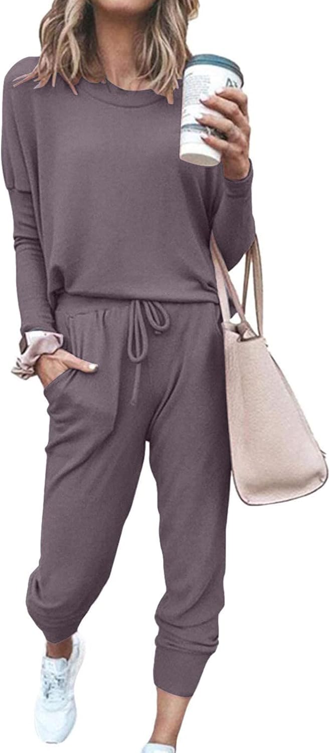 PRETTYGARDEN Women Fall 2 Piece Lounge Outfit Long Sleeve Tops High Waisted Jogger Pants Set Spring Travel Clothes Tracksuit-70
