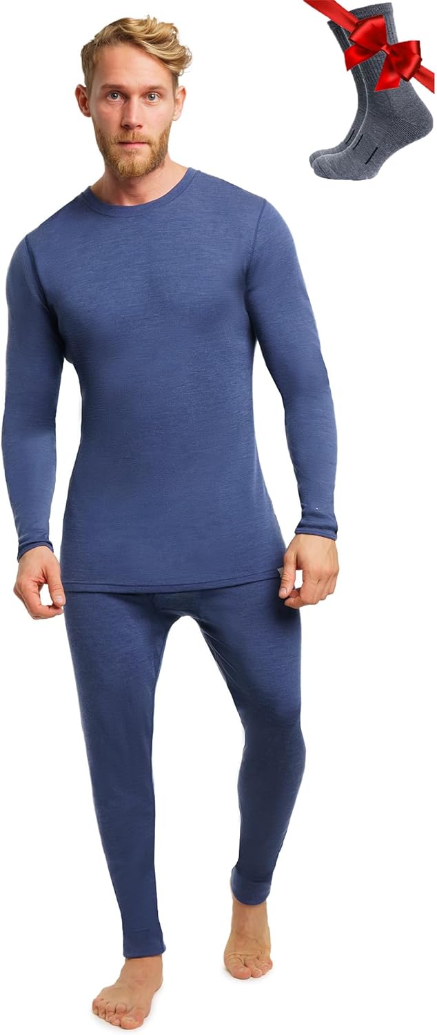 Merino.tech Merino Wool Base Layer Mens Set - Heavyweight, Midweight, Lite Merino Wool Thermal Underwear For Men Top, Bottom-55