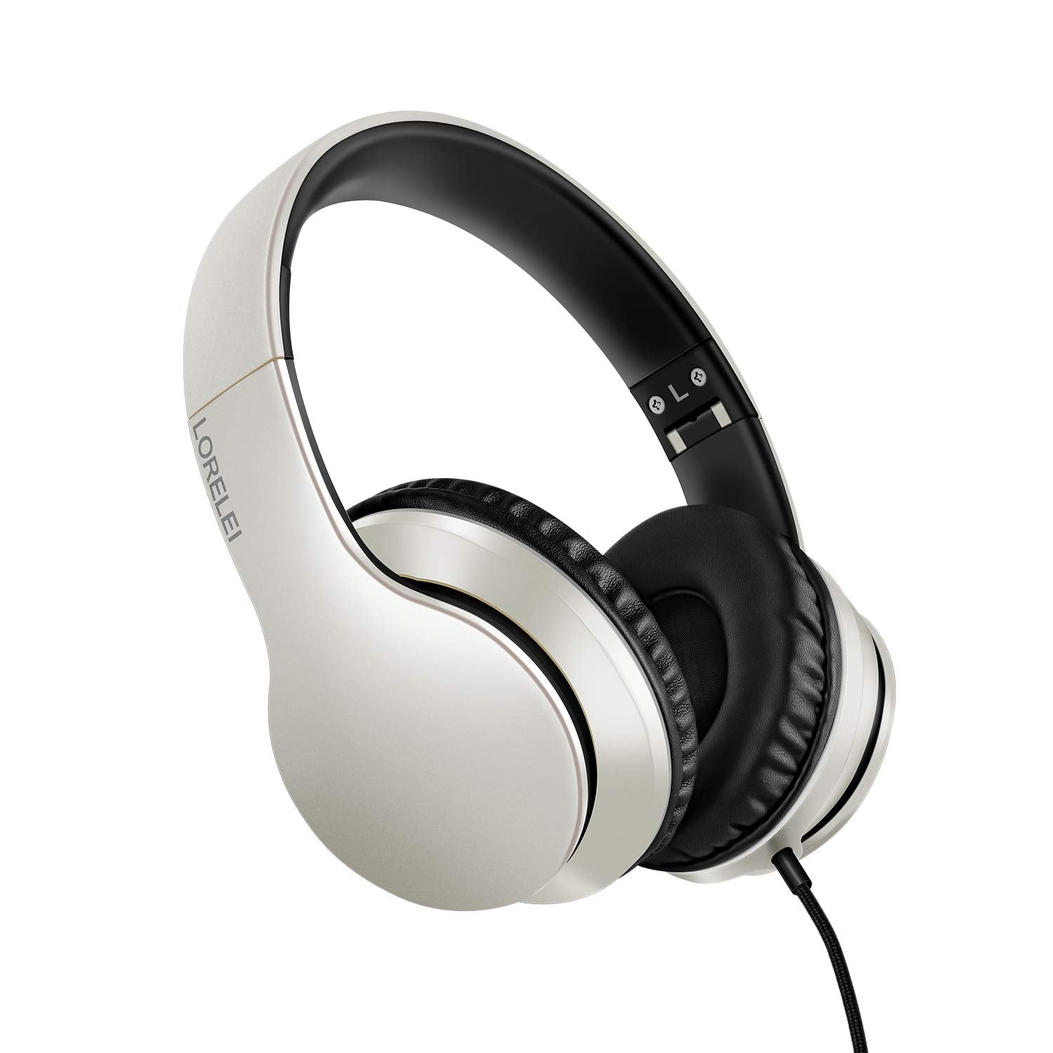 LORELEI X6 Over-Ear Wired Stereo Bass Headphones with Microphone, Lightweight, Foldable & Portable with 1.45M No-Tangle for Smartphone, Tablet, MP3/4, Space Black