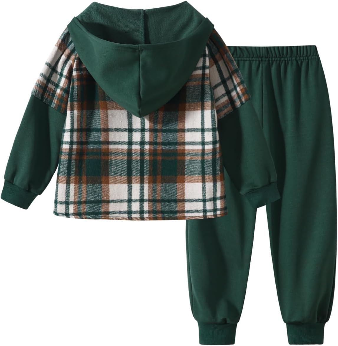 Fdqin 2Pcs Kids Boys Flannel Plaid Shirt Tops Pants Set Hoodie Sweatsuit for Fall Winter Spring Outfits 4-12 Years