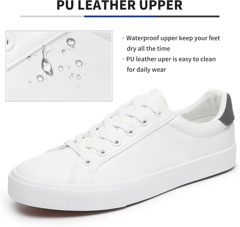FRACORA Mens White Tennis Shoes PU Leather Sneakers for Men