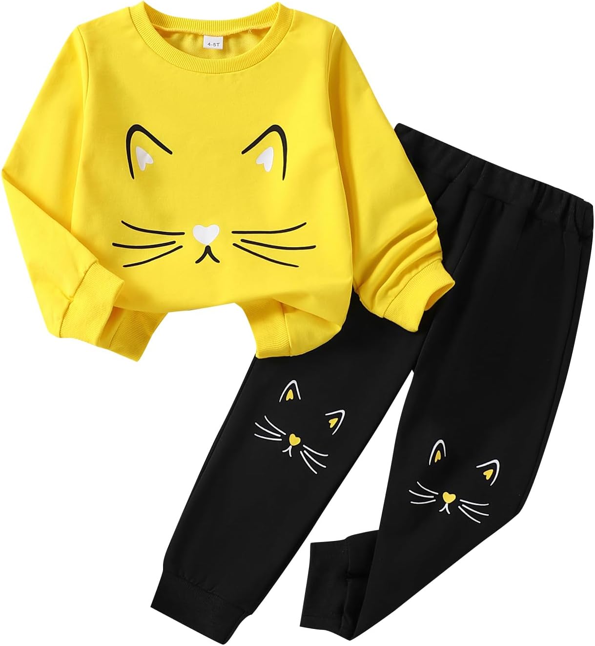 4-8T Toddler Girl Clothes Cat face print Short Sleeve Top+Pants Outfits Girl Spring and summer 2-Piece Set