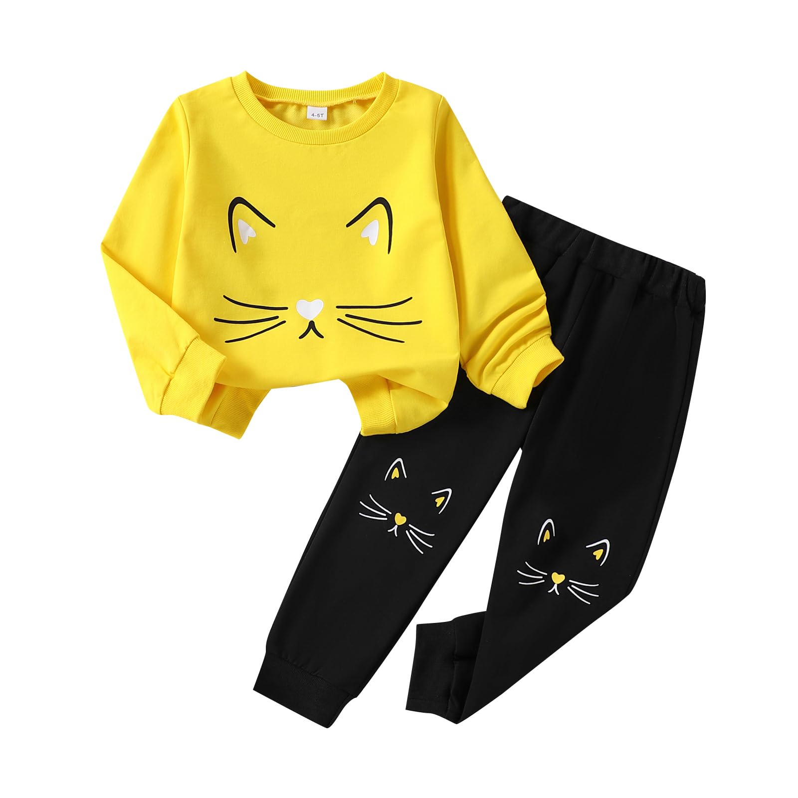 4-8T Toddler Girl Clothes Cat face print Short Sleeve Top+Pants Outfits Girl Spring and summer 2-Piece Set