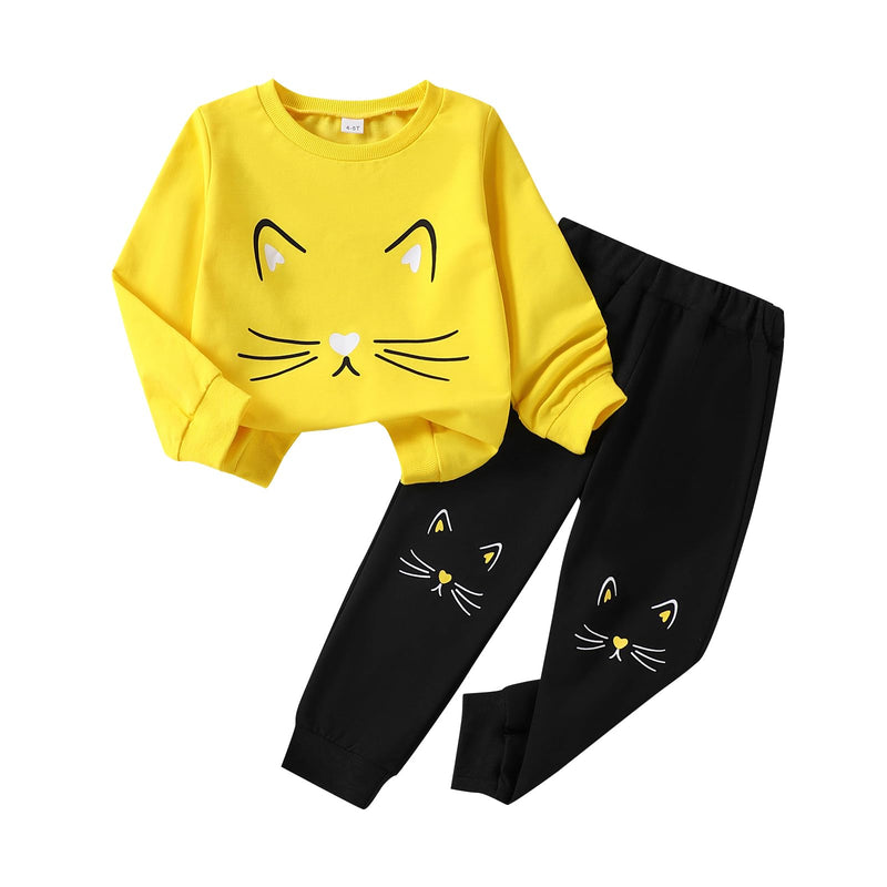 4-8T Toddler Girl Clothes Cat face print Short Sleeve Top+Pants Outfits Girl Spring and summer 2-Piece Set