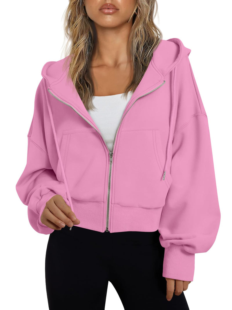Trendy Queen Hoodies for Women Full Zip Up Cropped Sweatshirts Jackets Casual Comfy Gym Tops Fall Outfits Winter Clothes 2026-51
