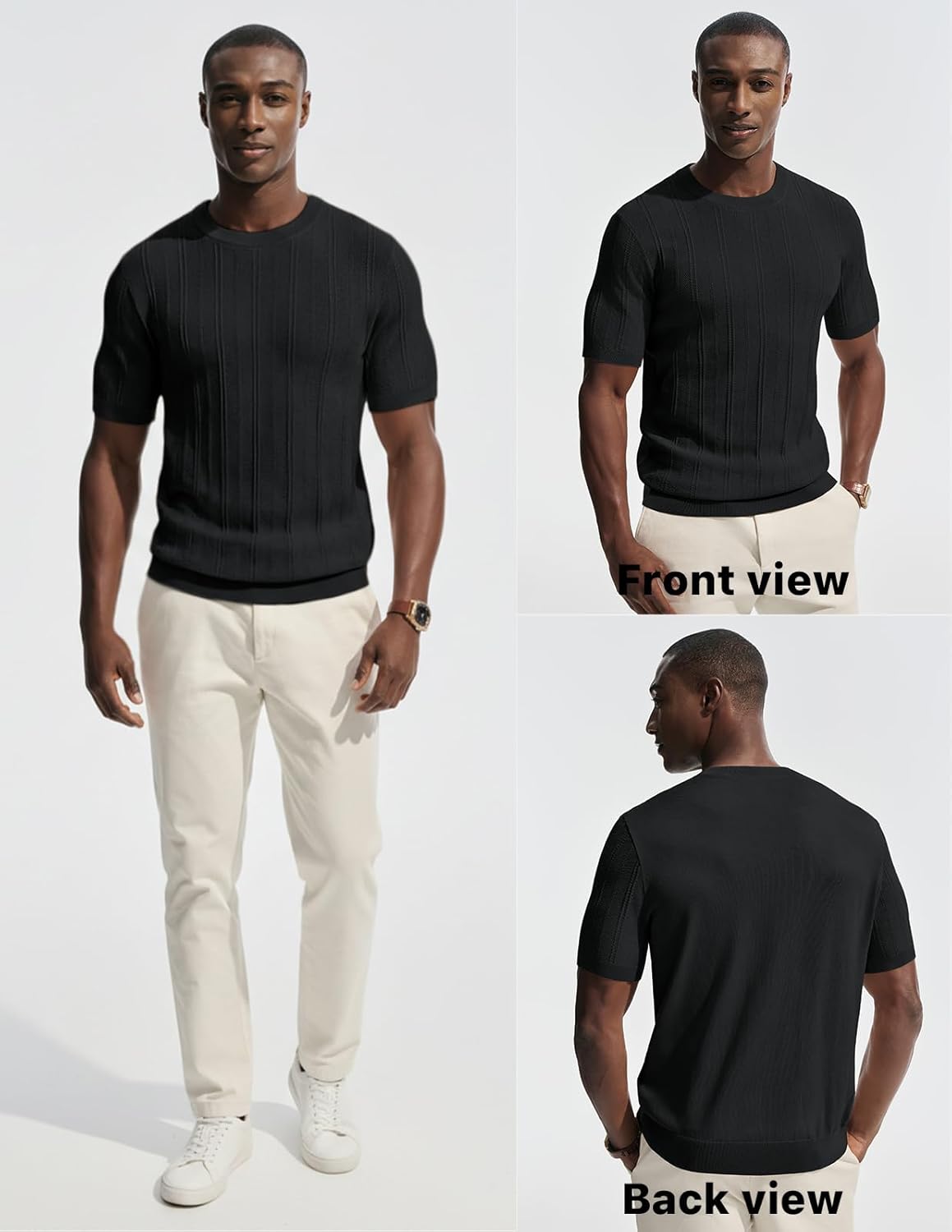 PJ PAUL JONES Mens T-Shirts Crew Neck T Shirts Short Sleeve Knit Shirt Casual Ribbed Top Basic Pullover Tees