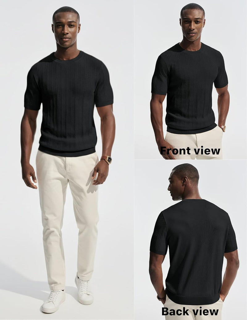 PJ PAUL JONES Mens T-Shirts Crew Neck T Shirts Short Sleeve Knit Shirt Casual Ribbed Top Basic Pullover Tees