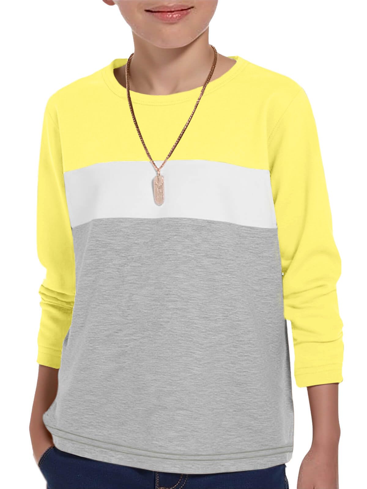 ZDC Kids Boys Long Sleeve T-Shirts Color Block Crewneck Fashion Basic Tee Tops 5-14 Years