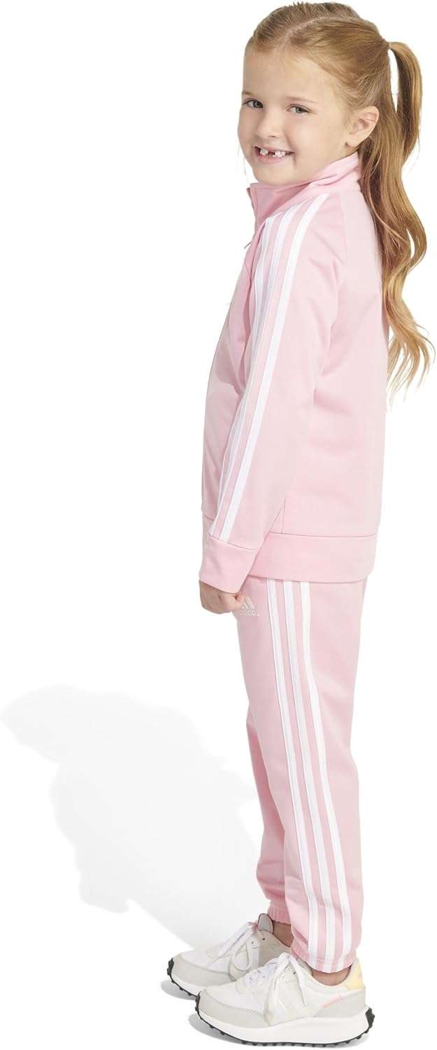 adidas Little Girl's Zip Front Classic Tricot Jacket and Joggers Set