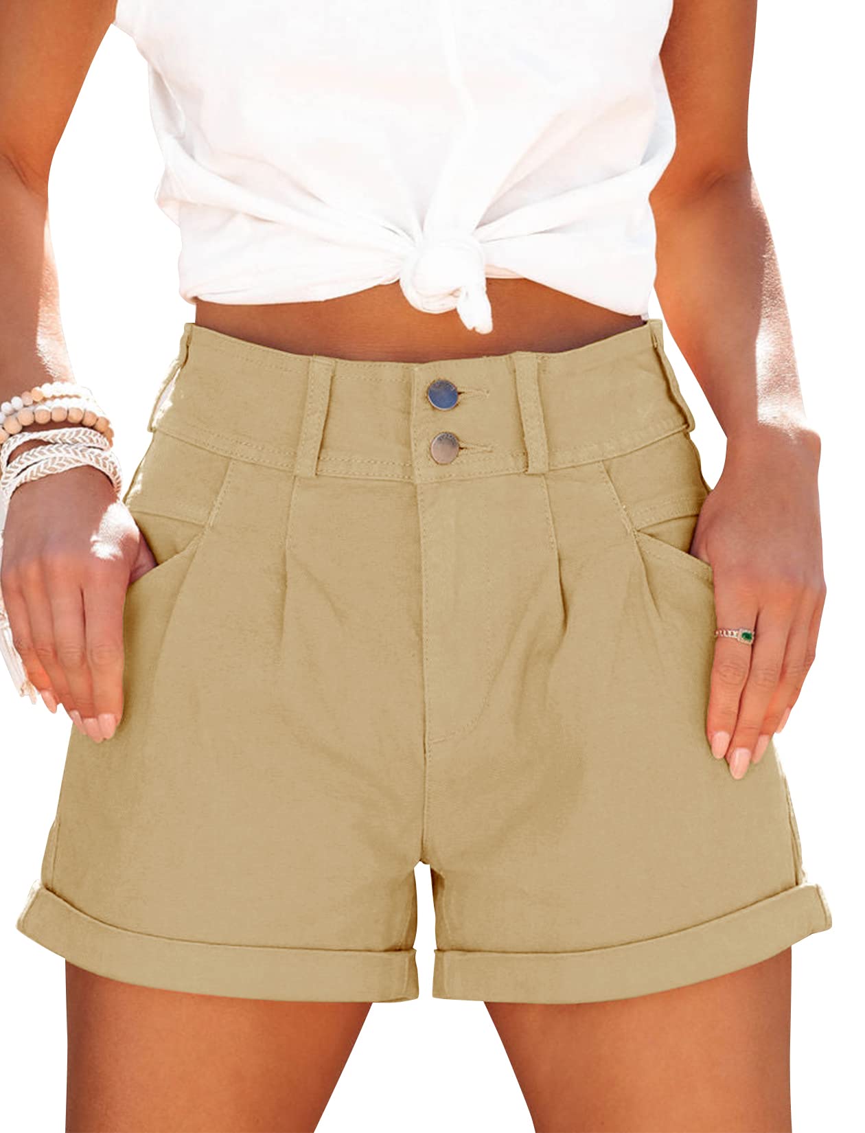 Womens Relaxed Fit Casual High Waist Pocketed Denim Shorts