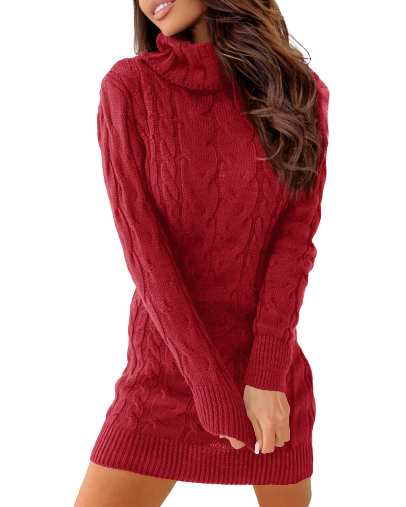 Langwyqu Womens Cable Knit Sweater Dress Sexy Long Sleeve Bodycon Turtleneck Mini Fall Sweaters Dresses-43