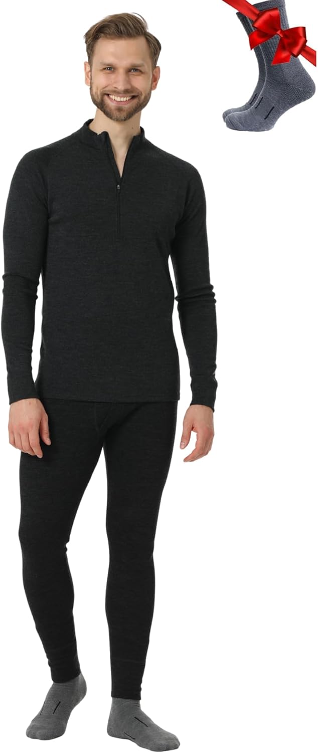 Merino.tech Merino Wool Base Layer Mens Set - Heavyweight, Midweight, Lite Merino Wool Thermal Underwear For Men Top, Bottom-35