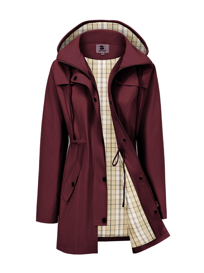 SaphiRose Women's Long Rain Jacket Waterproof Rain Coat with Hood Outdoor Light Raincoats Windbreaker-41