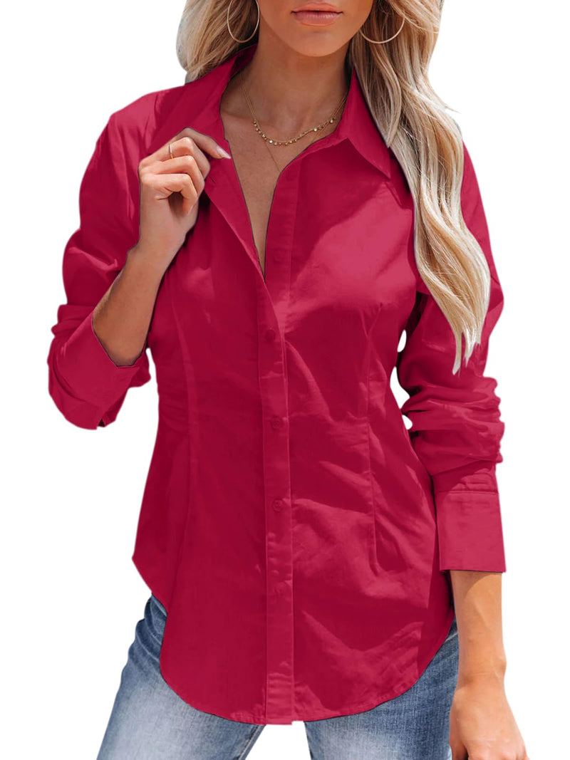 siliteelon Women's Button Down Shirts Long Sleeve Dress Shirts Wrinkle Free Collared Work Office Solid Blouses Corset Tops-28