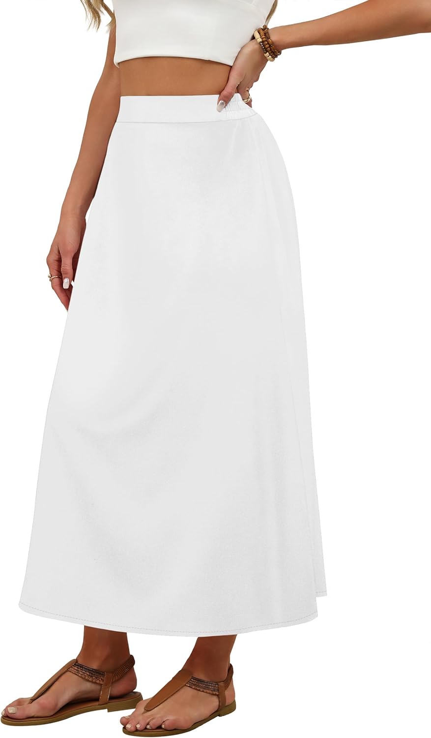 OFEEFAN Womens Maxi Long Skirts with Pockets Stretchy Spring Summer Boho Casual Flowy Trendy