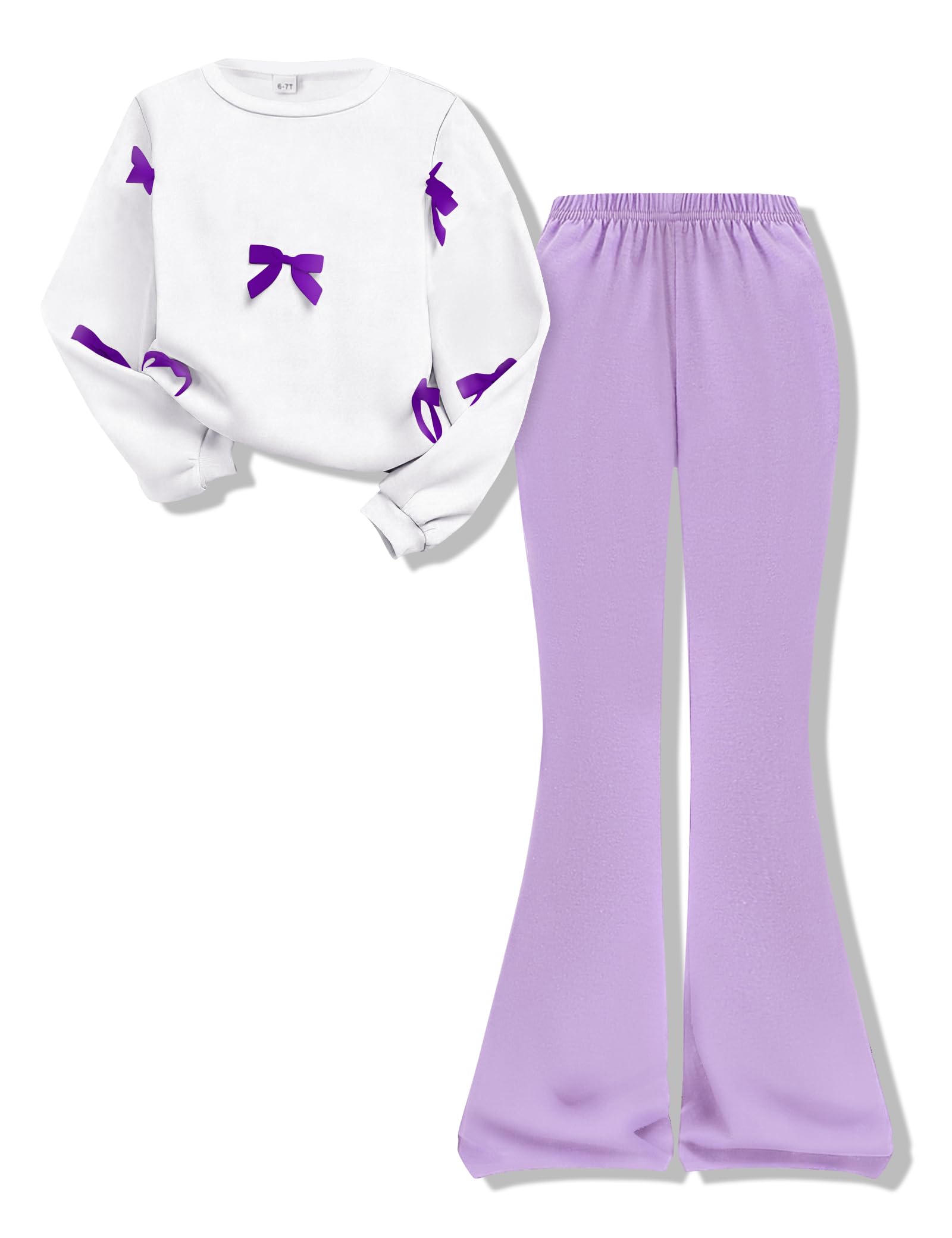 Voxikidio Girls 2 Piece Outfits Long Sleeve Butterfly Sweatshirt & Flared Pants Fall Clothing Set Size 7-12 Years