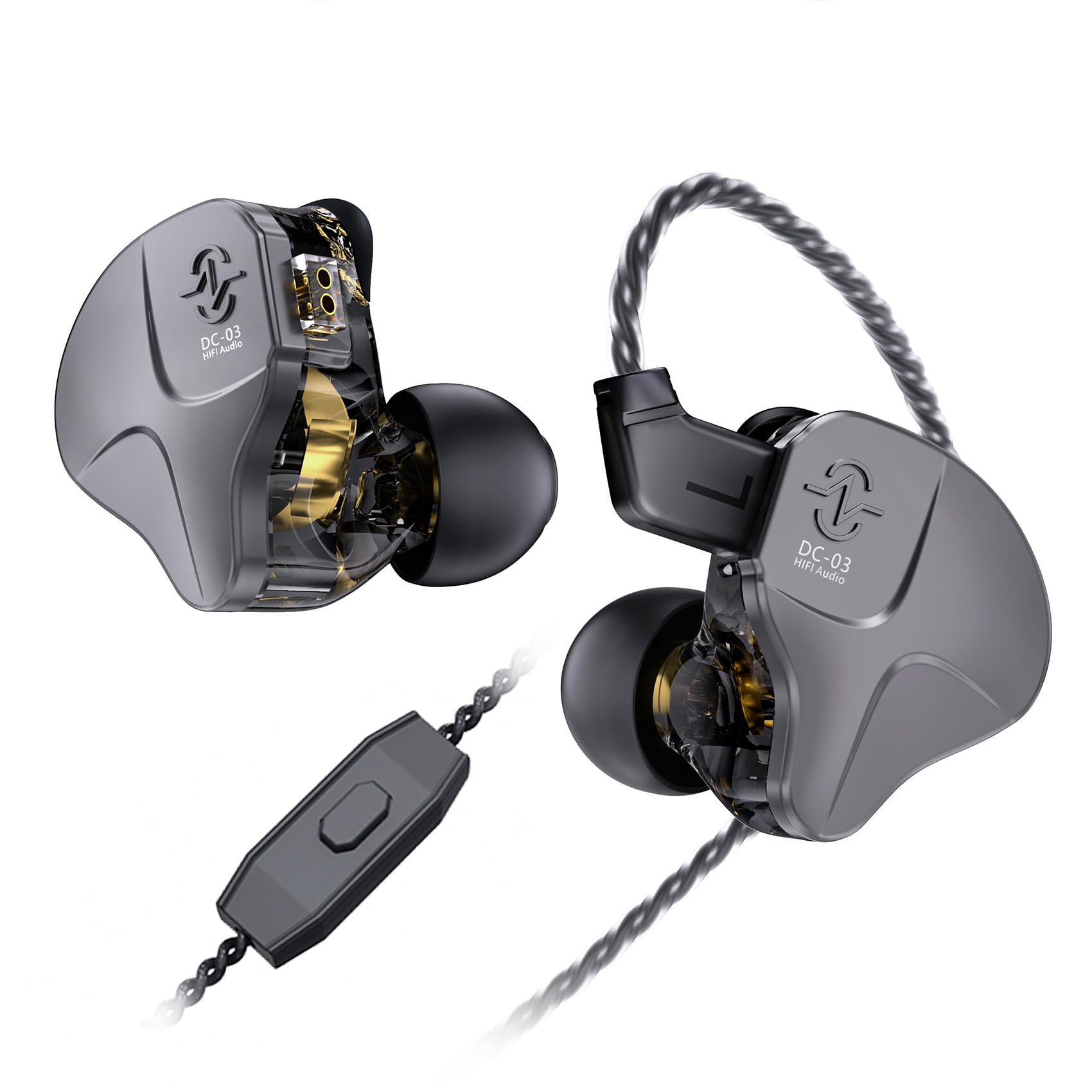 CCZ DC03 IEMs for Gaming with Mic, 1DD HiFi Headphones in Ear Monitors for Singers Musician, Deep Bass Sound Noise Cancelling Wired Gaming Earbuds, IEM Earphones with Detachable Cable(Black, with Mic)