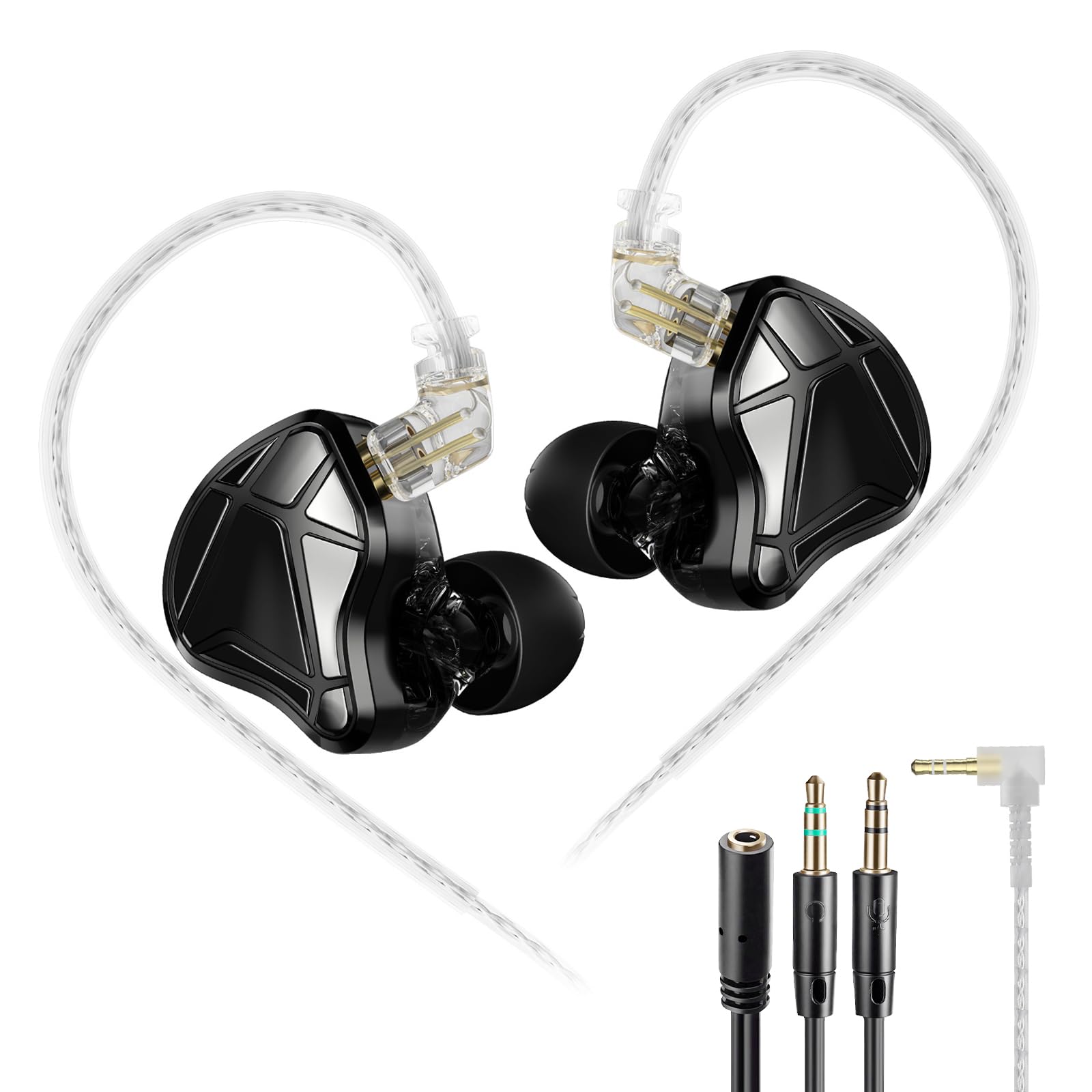KZ Axas Gaming Earbuds Wired with Mic for PS4 PC Xbox PS5, Noise Isolation IEM for Gaming with Low Latency, Comfort-Fit Earphones for Laptop, Consoles and Mobile (Black, Mic)