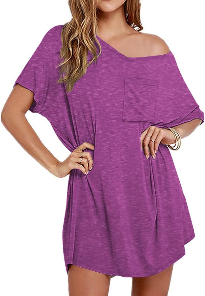 Ekouaer Womens Tshirt Nightgown Cotton V Neck Sleepshirts Comfy Casual Nightshirt for Women-19