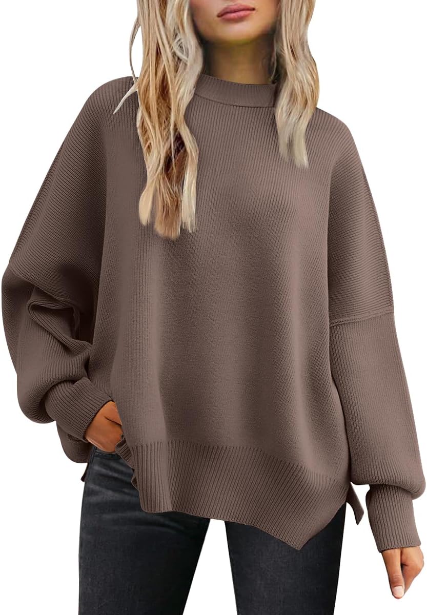 LILLUSORY Women's Oversized Batwing Sweaters 2025 Fall Outfits Trendy Crewneck Knit Side Slit Fashion Pullover Tops-46