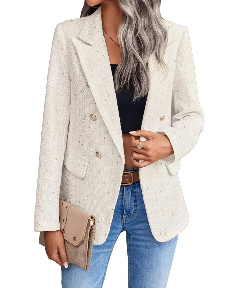 Mina Self 2026 Winter Women's Tweed Wool Blazer Jacket - Plaid Warm Fully Lined Fashion Business Casual Elegant Coat Pockets-44