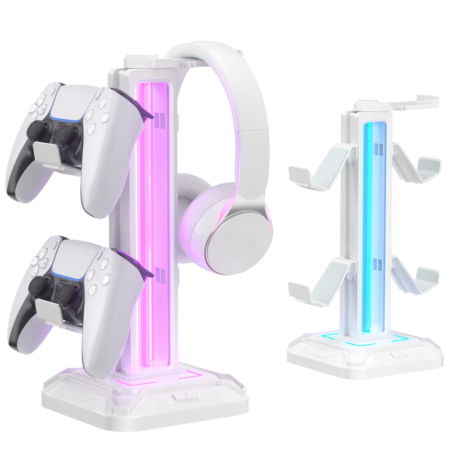 KDD RGB Headset Stand with 9 Light Modes - Controller Holder for Desk - Rotatable Headphone Stand & Detachable Controller Hook for PC Earphone Accessories(Black)