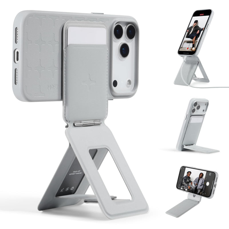 MOFT Phone Tripod Stand Selfie Stick for iPhone, Multi-Angles iPhone Stand, Lightweight & Portable Phone Holder, Strong Magnets, MOVAS Vegan Leather, Travel Essentials, Seafoam (Without Card Slot)