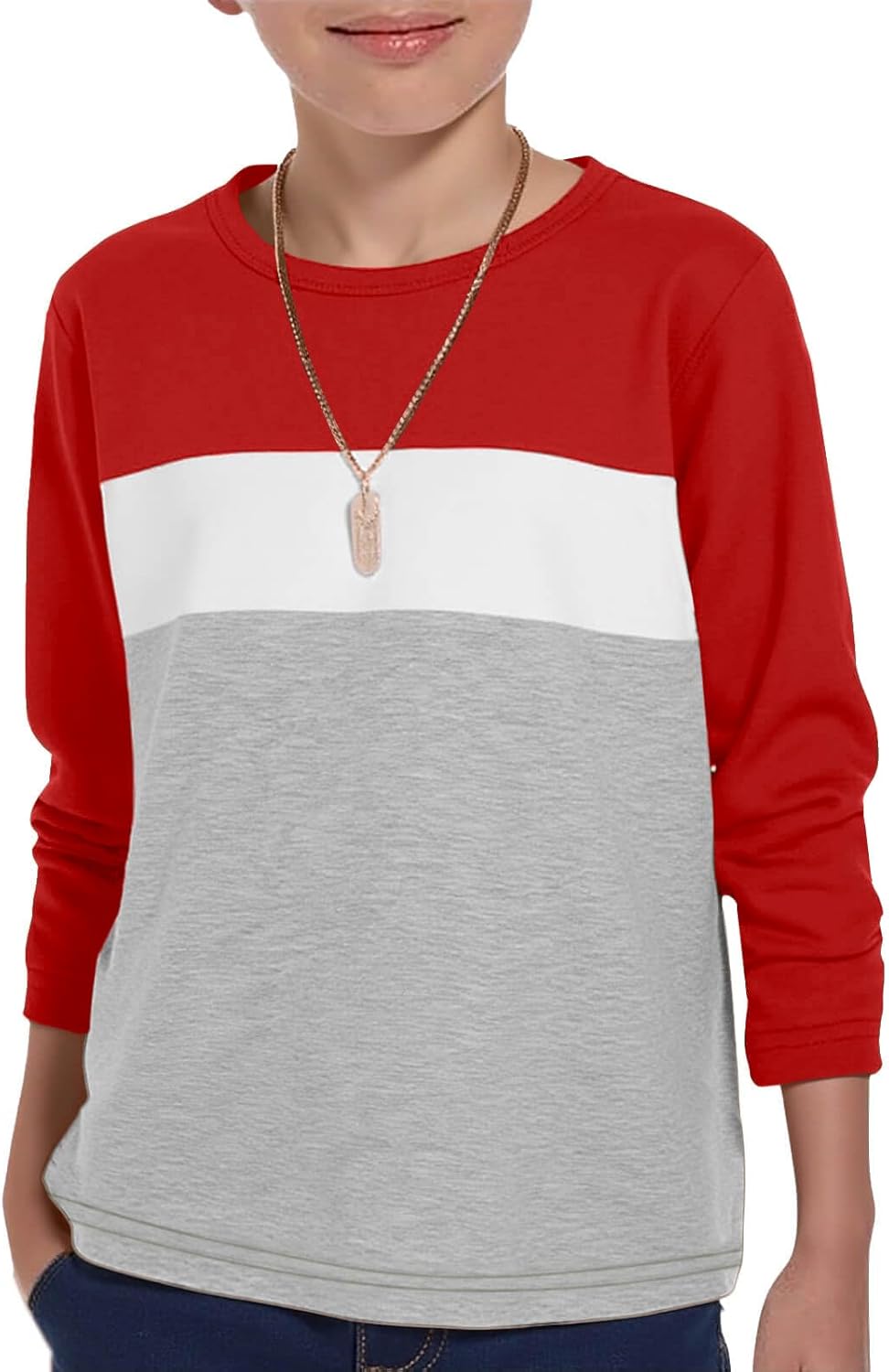 ZDC Kids Boys Long Sleeve T-Shirts Color Block Crewneck Fashion Basic Tee Tops 5-14 Years