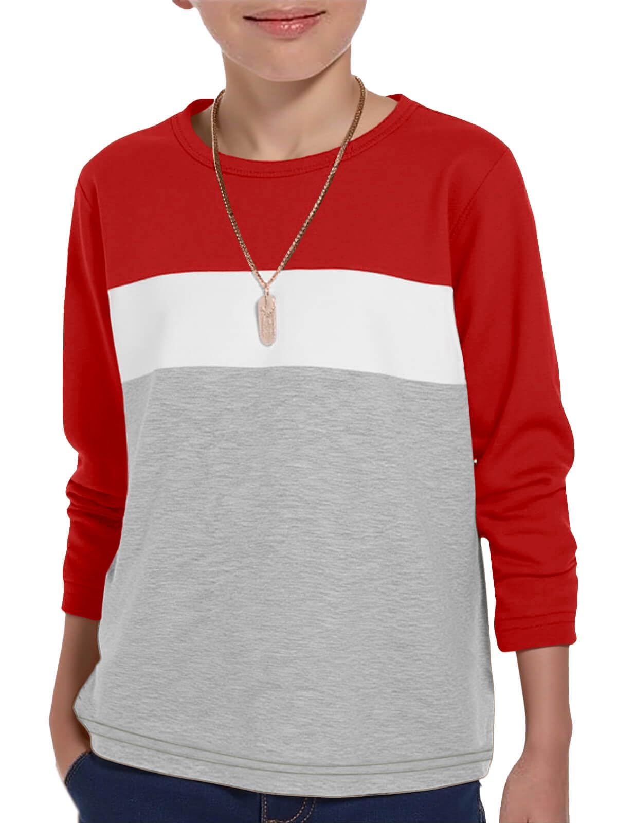 ZDC Kids Boys Long Sleeve T-Shirts Color Block Crewneck Fashion Basic Tee Tops 5-14 Years