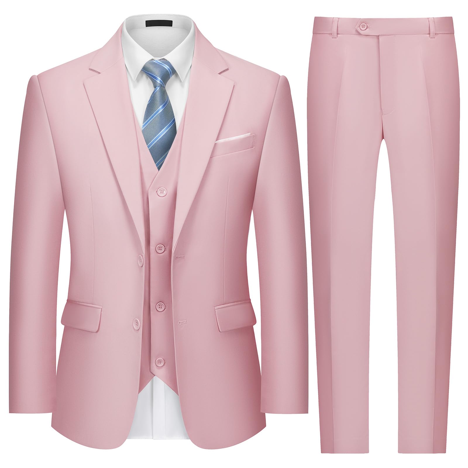 MAGE MALE Mens Two Button 3-Piece Suits Slim Fit Tuxedo Set with Blazer Jacket Vest & Pants for Wedding Prom Business