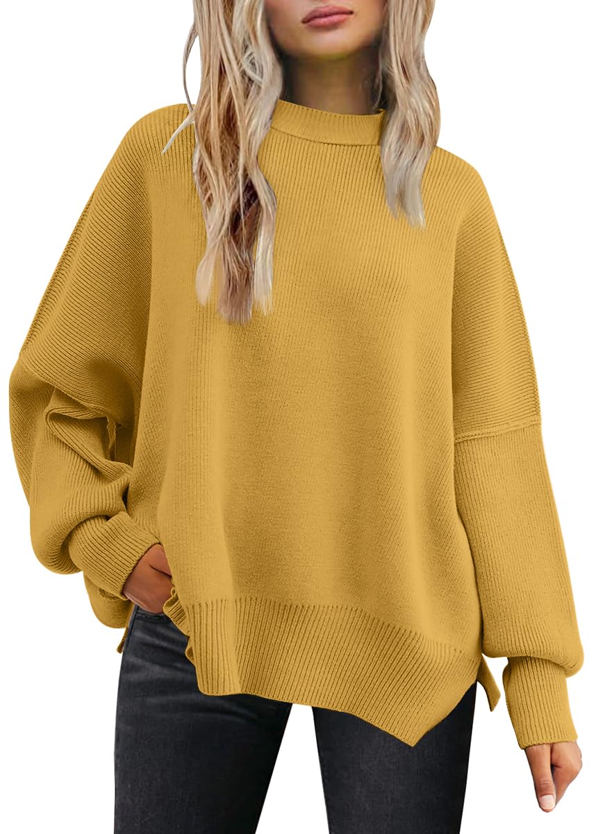 LILLUSORY Women's Oversized Batwing Sweaters 2025 Fall Outfits Trendy Crewneck Knit Side Slit Fashion Pullover Tops-10