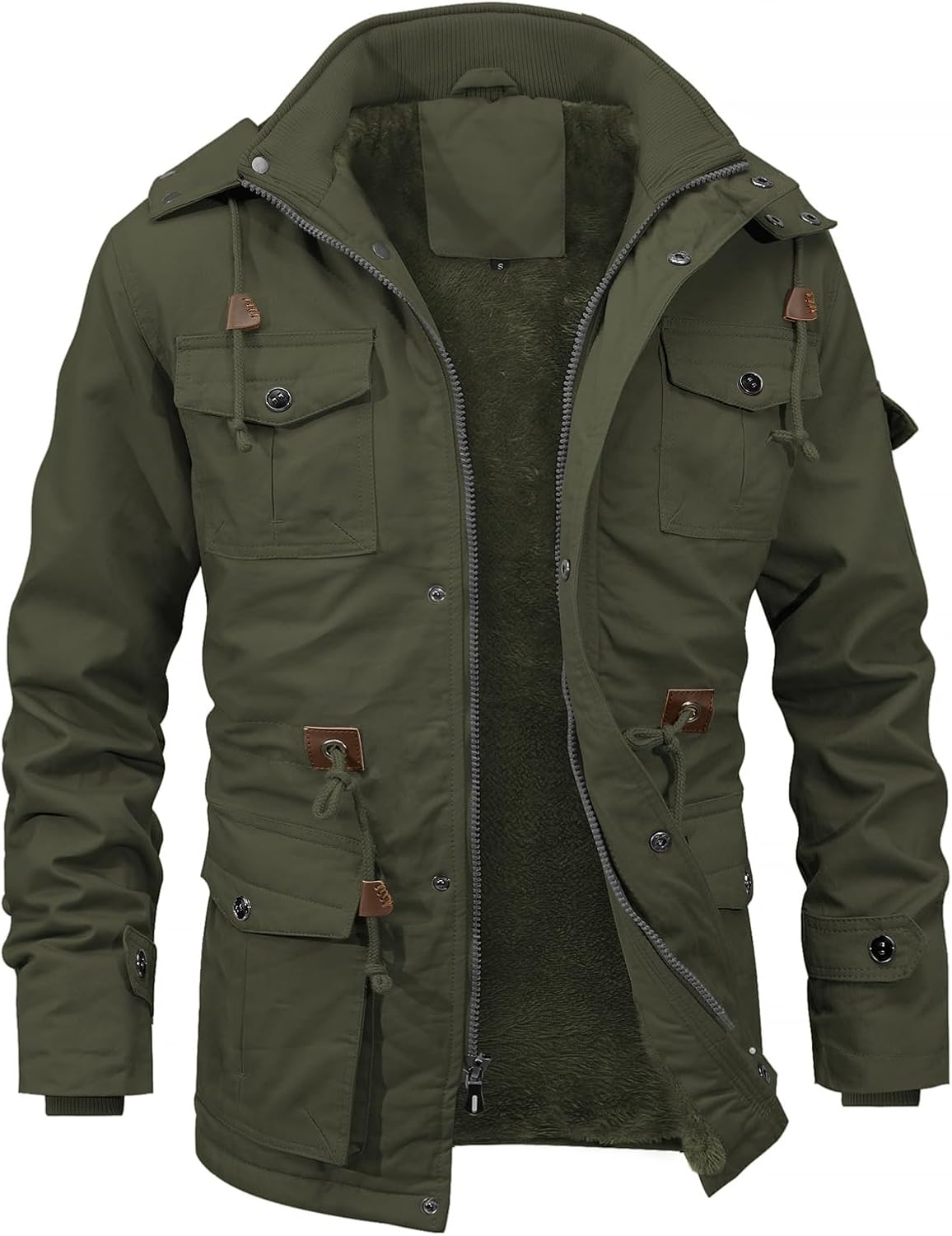 INVACHI Men's Winter Military Jacket, Fleece Lined Hooded Cargo Coat