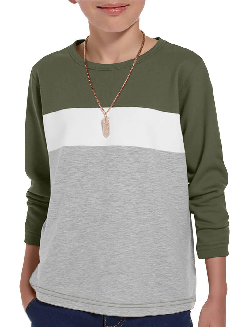 ZDC Kids Boys Long Sleeve T-Shirts Color Block Crewneck Fashion Basic Tee Tops 5-14 Years