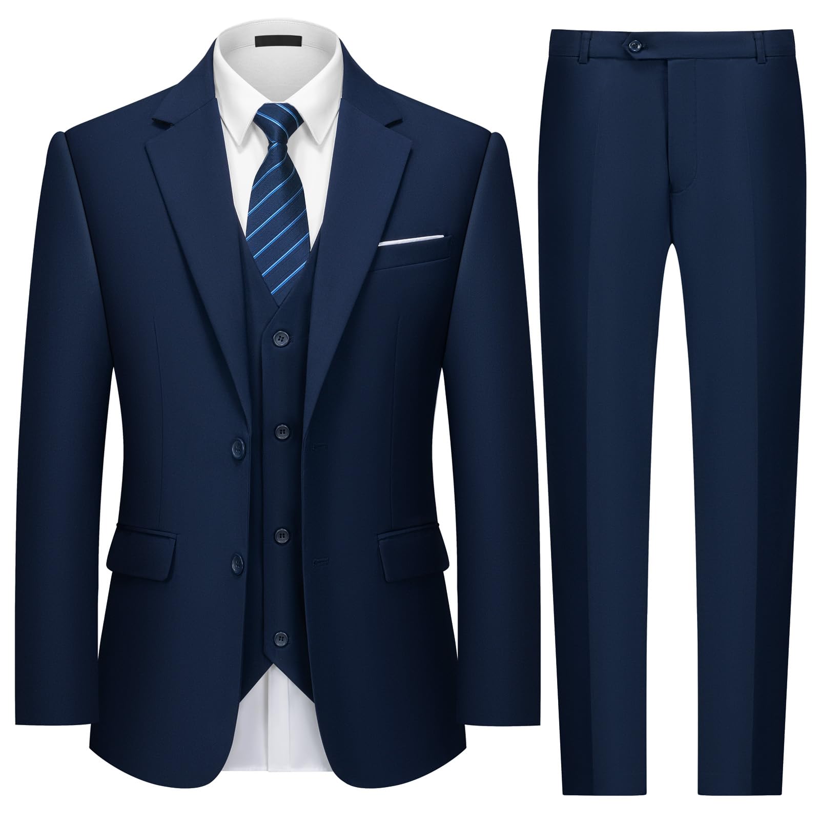 MAGE MALE Mens Two Button 3-Piece Suits Slim Fit Tuxedo Set with Blazer Jacket Vest & Pants for Wedding Prom Business-5