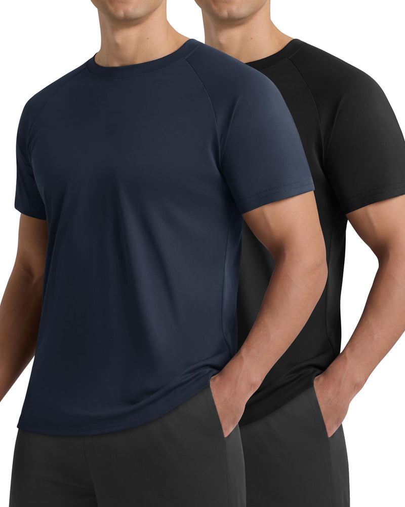2 Pack Workout Shirts for Men - Black Casual Quick Dry Moisture Wicking Men's T-Shirts for Gym Running Athletic