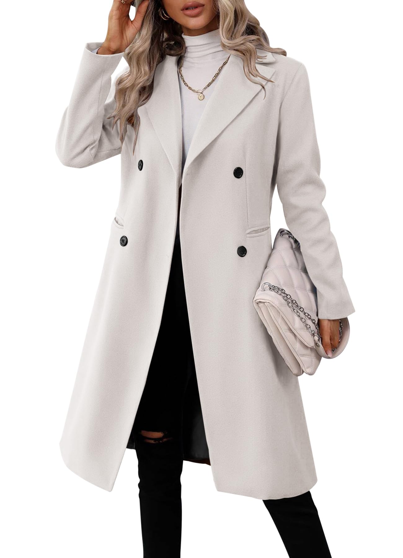 Danedvi Womens Long Double Breasted Coats Lapel Collar Pea Coat Winter Slim Fit Jackets Trench Coat Outwear-22
