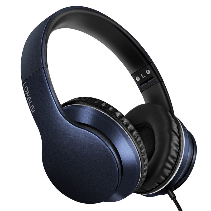 LORELEI X6 Over-Ear Wired Stereo Bass Headphones with Microphone, Lightweight, Foldable & Portable with 1.45M No-Tangle for Smartphone, Tablet, MP3/4, Space Black