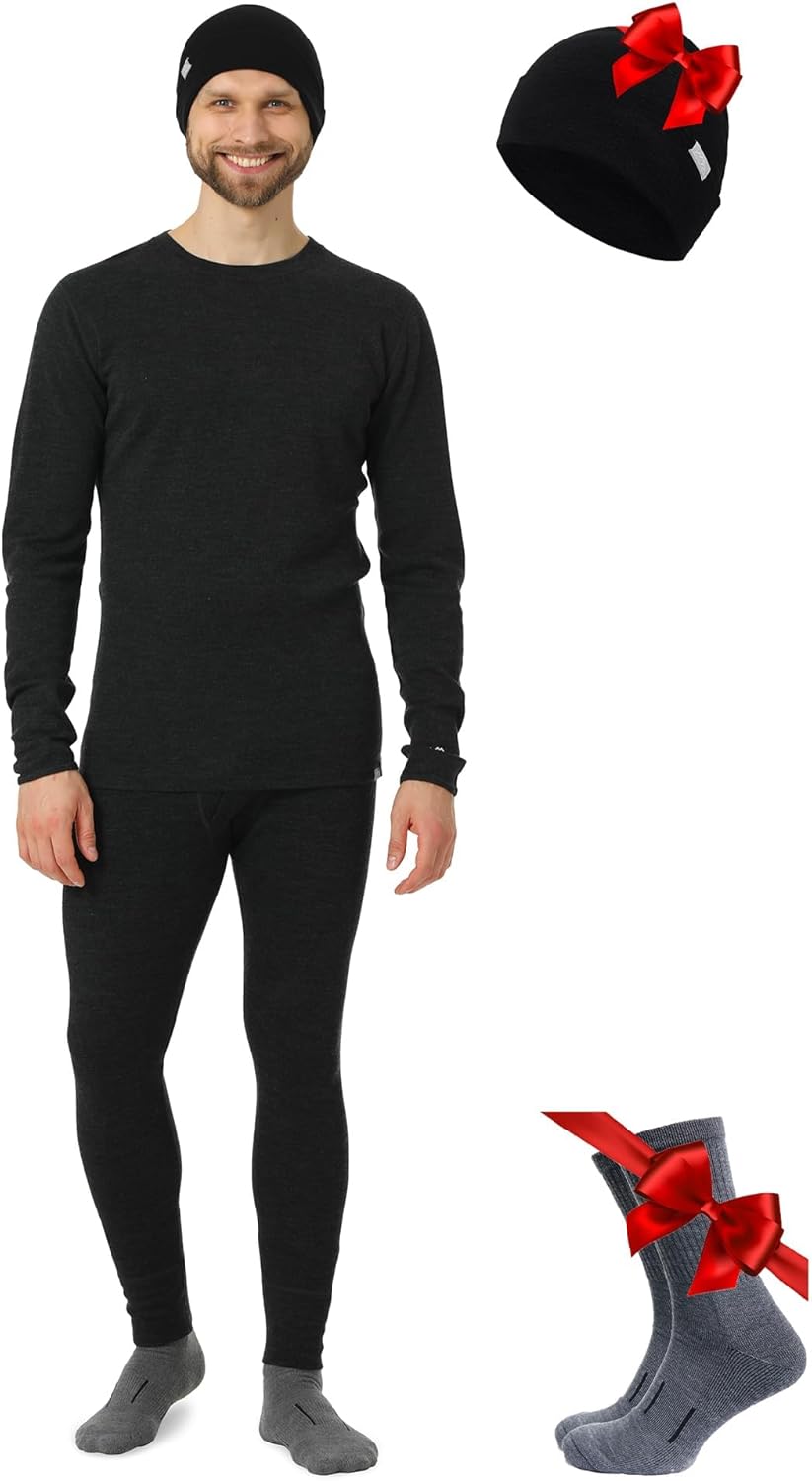 Merino.tech Merino Wool Base Layer Mens Set - Heavyweight, Midweight, Lite Merino Wool Thermal Underwear For Men Top, Bottom-18