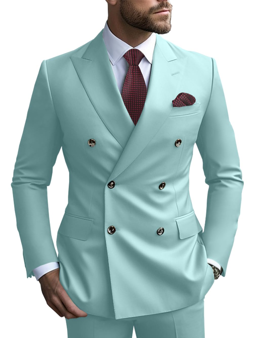 2 Piece Double Breasted Men Suit Slim Fit Mens Double Breasted Blazer Pants Sets Wedding Suit Prom Suits-51