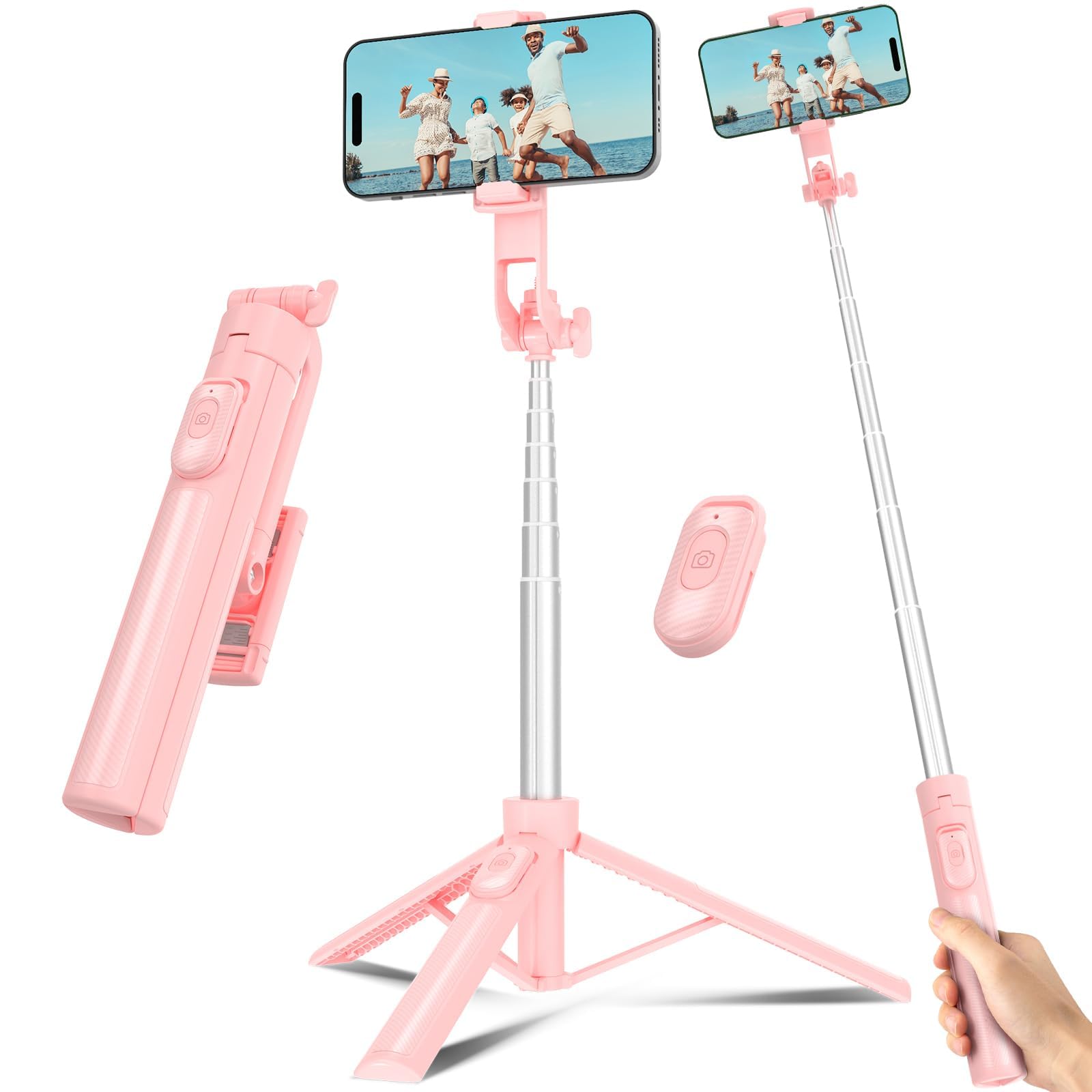 Selfie Stick Travel Tripod for Cell Phone with Remote Control and Phone Holder, Extendable Selfie Stick for iPhone, iPhone Tripod for Video Recording, 72 Inch, Black